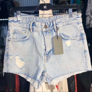 All Saints Cleo Boyfriend Ripped Denim Shorts in Ice Blue Size 26